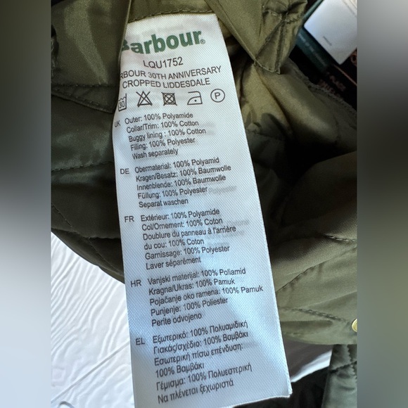 Barbour Olive Quilted Puffer Coat with Brown Trim - Picture 8 of 13